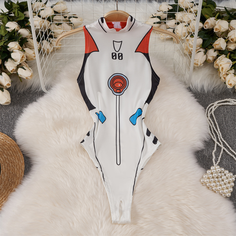 Turtleneck Bodysuit - Branco bonito doce dos desenhos animados
