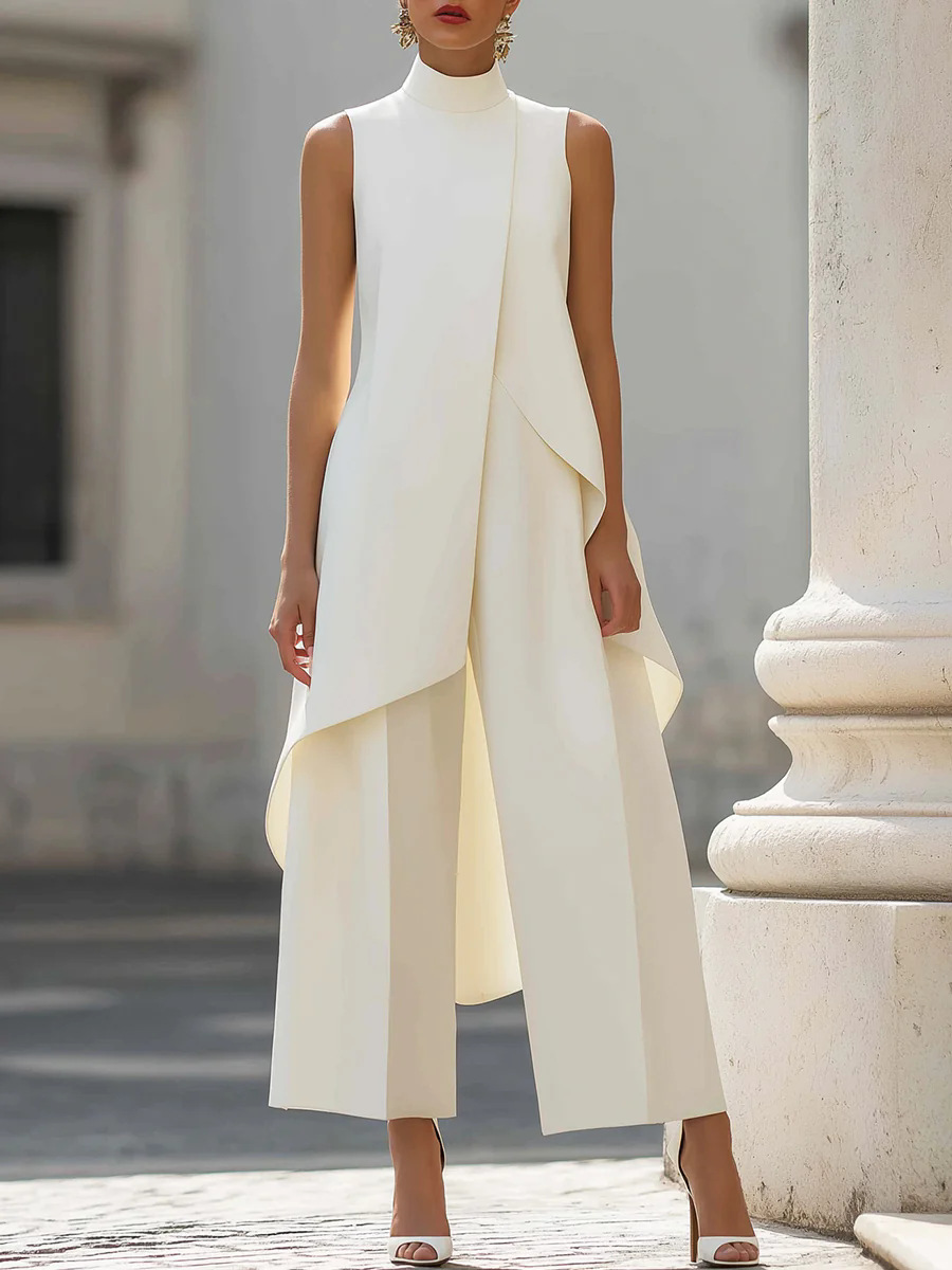 Wide Leg Palazzo Pants - Conjunto Feminino Elegante de Colete Longo