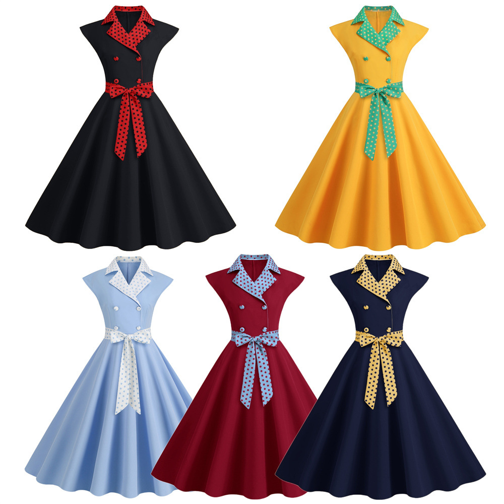 Women'S Fashion Of The 50S - Vestido Vintage Elegante com Estampa de