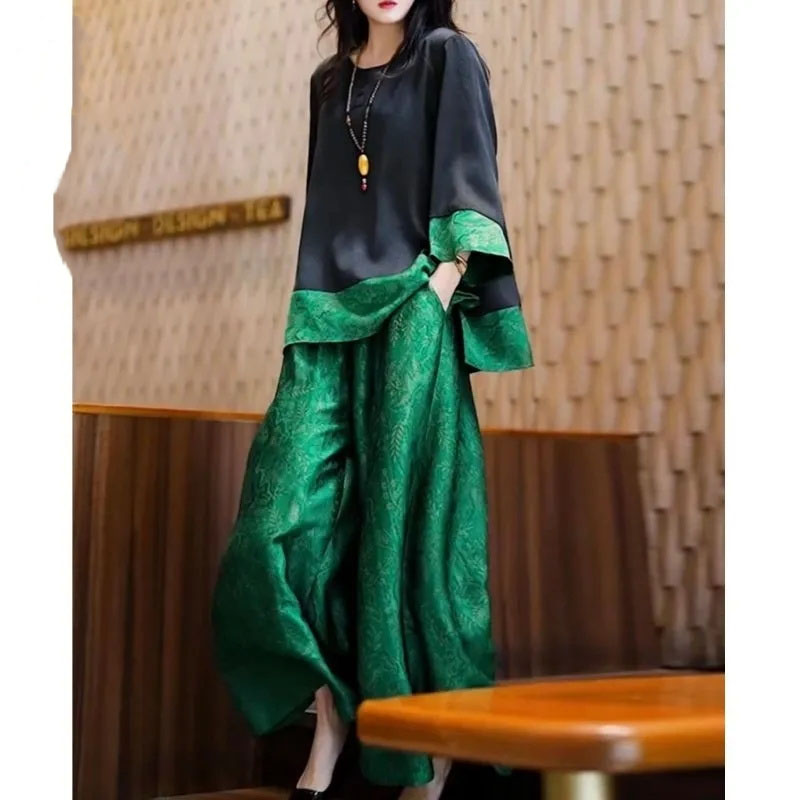 Wide Leg Palazzo Pants - Verão feminino solto cetim outfit coreano