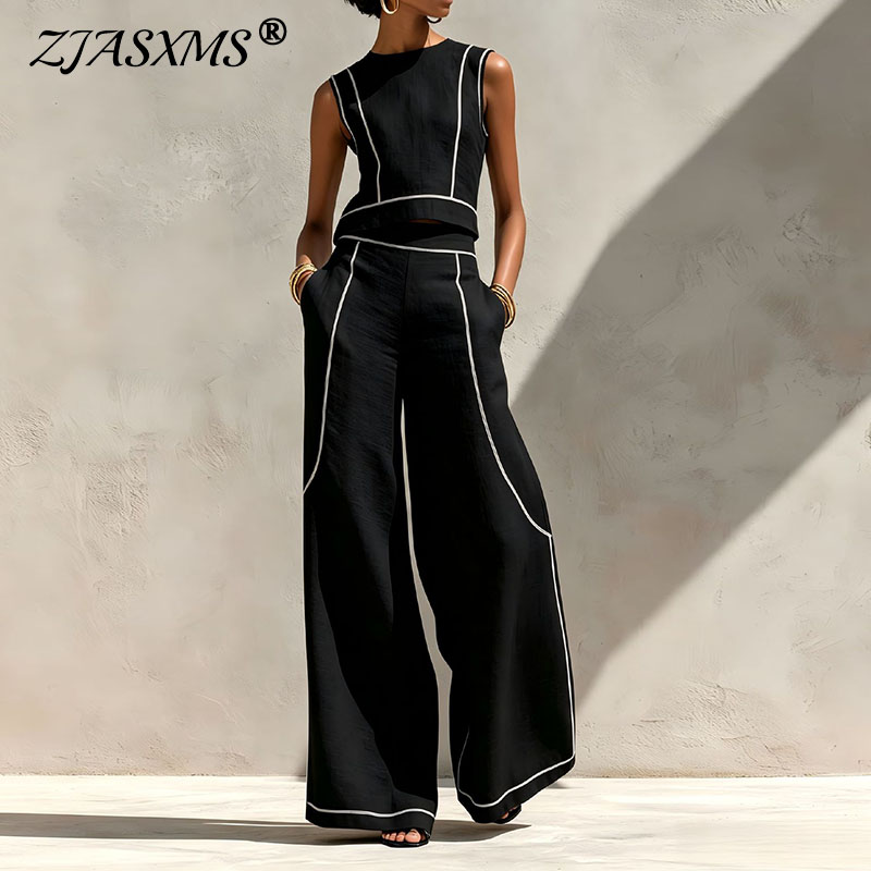 Wide Leg Palazzo Pants - Conjunto Vintage de Duas Peças com