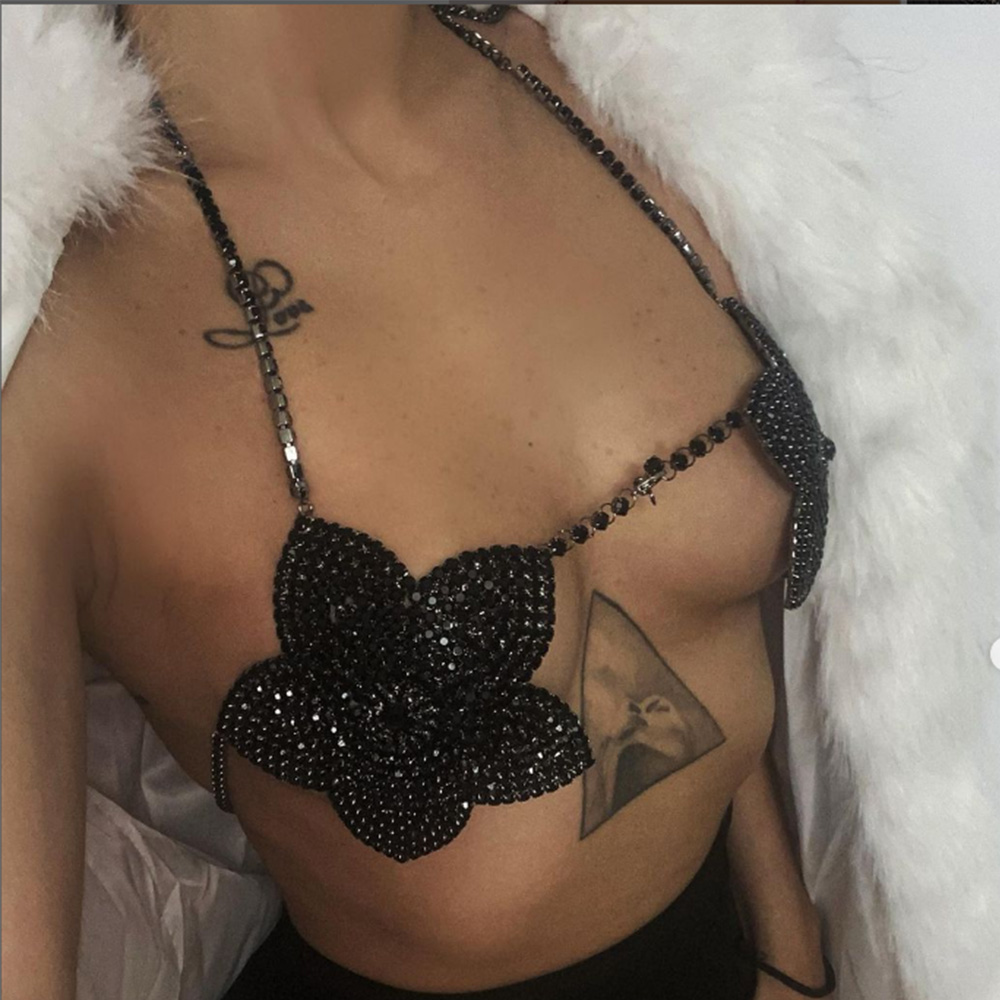 Women'S Fashion Harness - Stonefans-Cristal Preto Flor Sutiã para Mulheres,