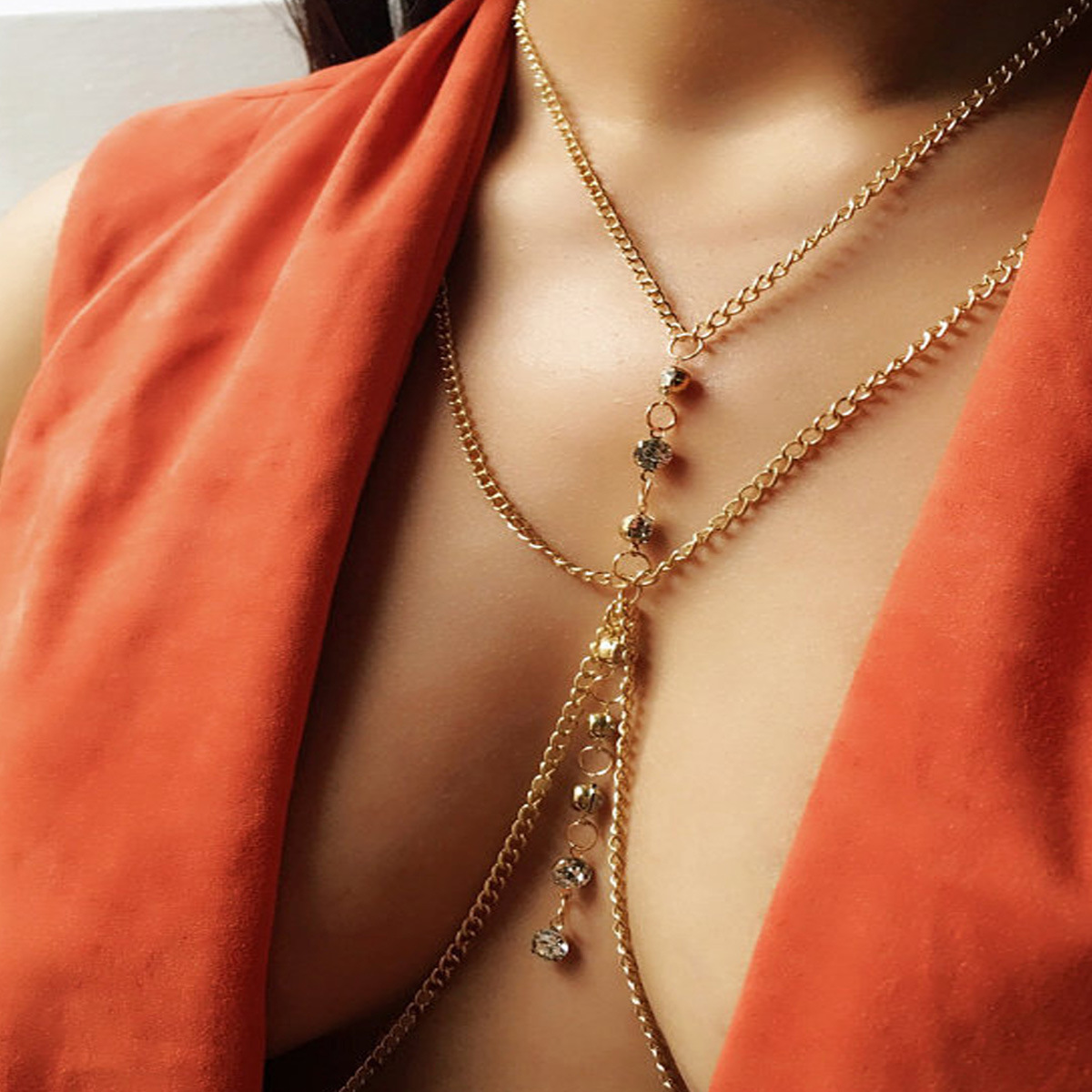 Women'S Fashion Harness - Corrente de peito de cristal redonda