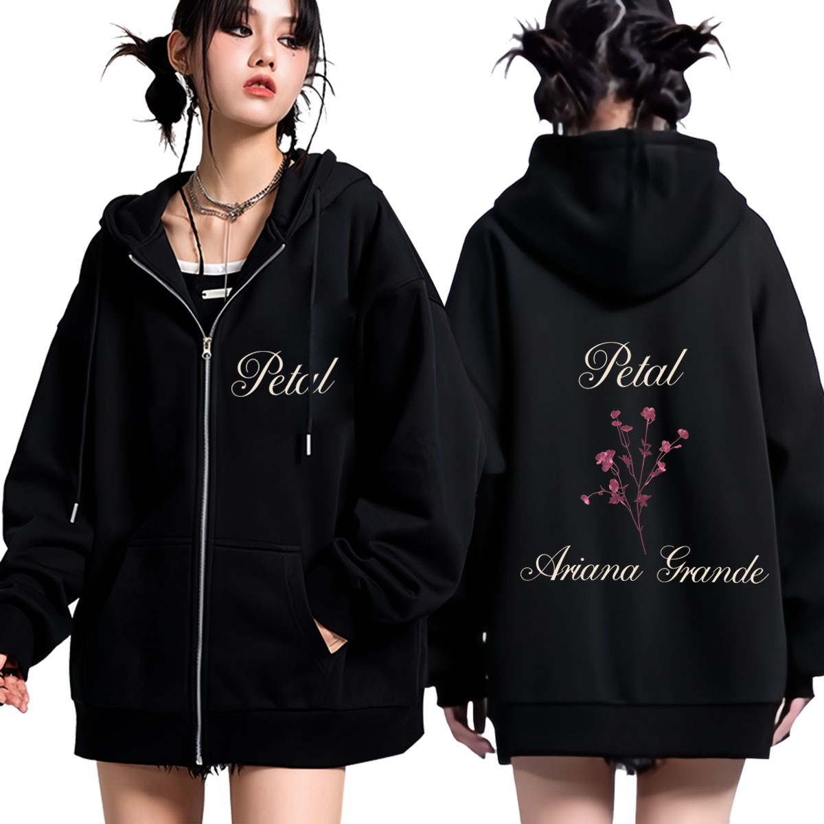 Women Fashion Jackets - Moletom com Zíper Ariana Grande Petal