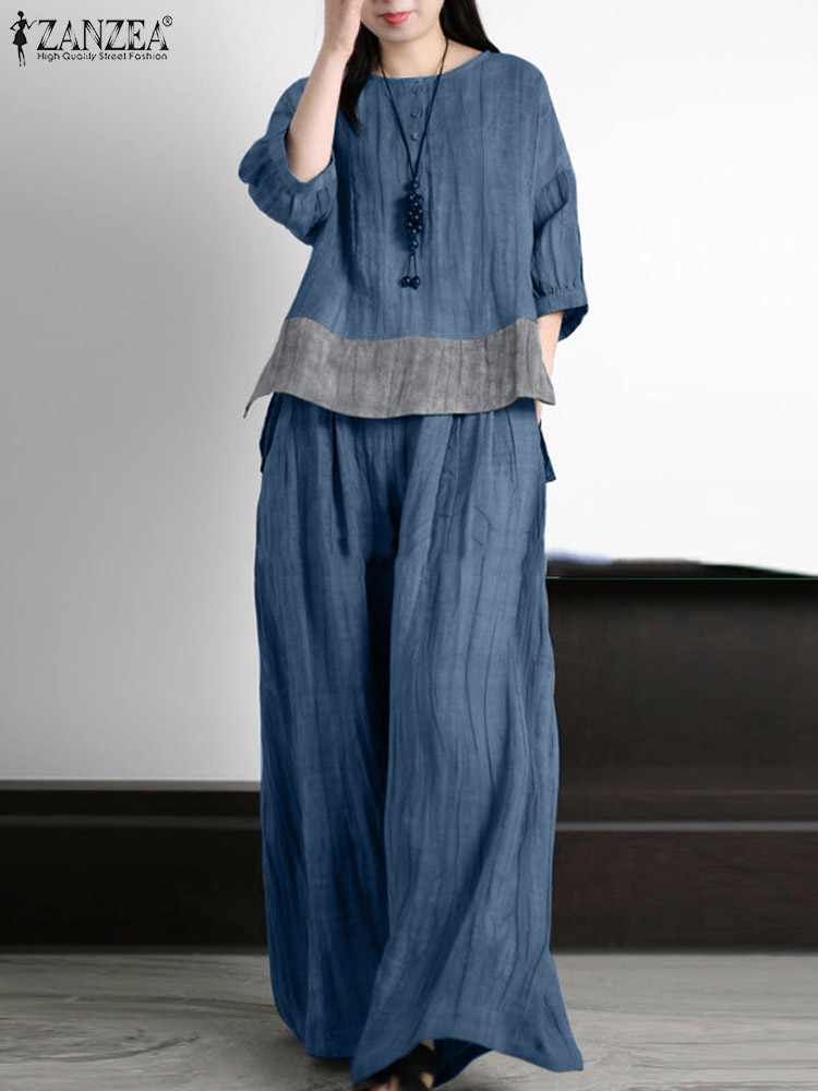 Wide Leg Palazzo Pants - Zanzea verão vintage conjuntos de correspondência