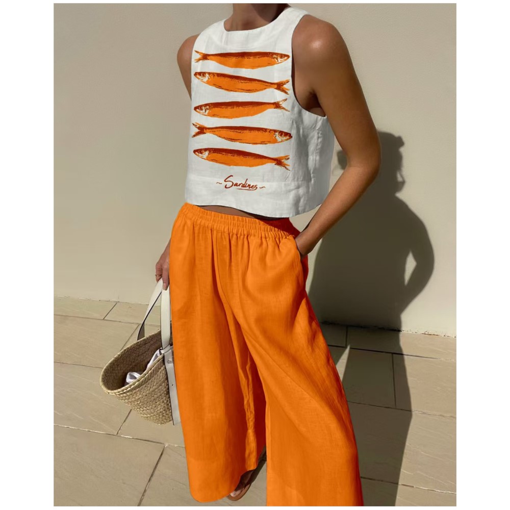 Wide Leg Palazzo Pants - Boêmio casual colete e calças compridas