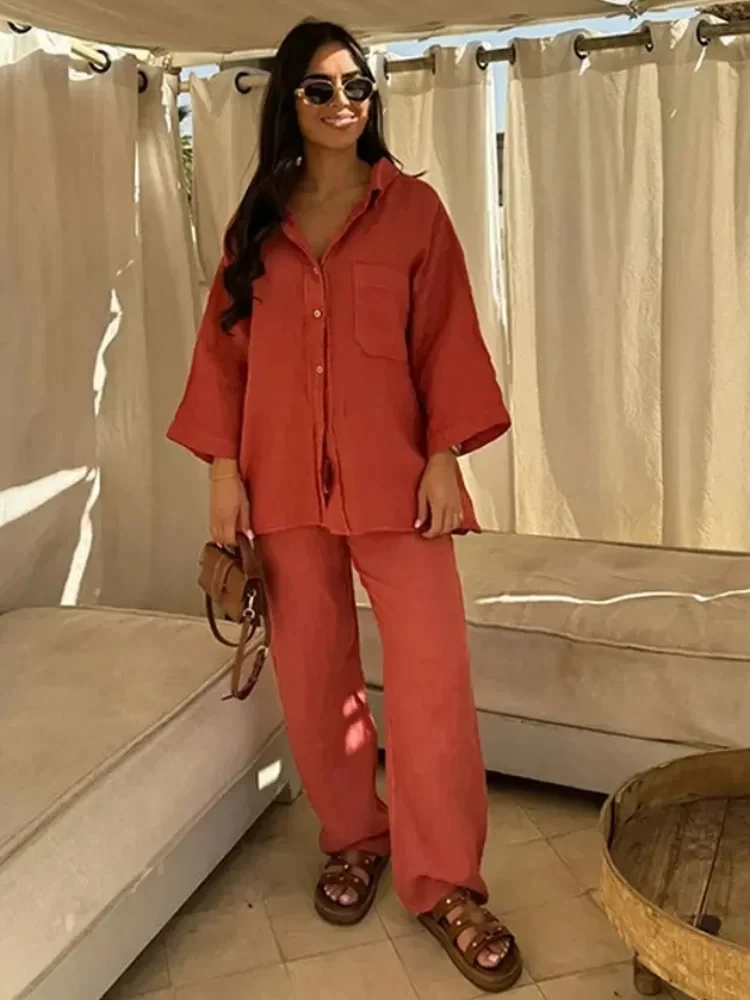 Wide Leg Palazzo Pants - Feminino elegante lapela calças 2 peça