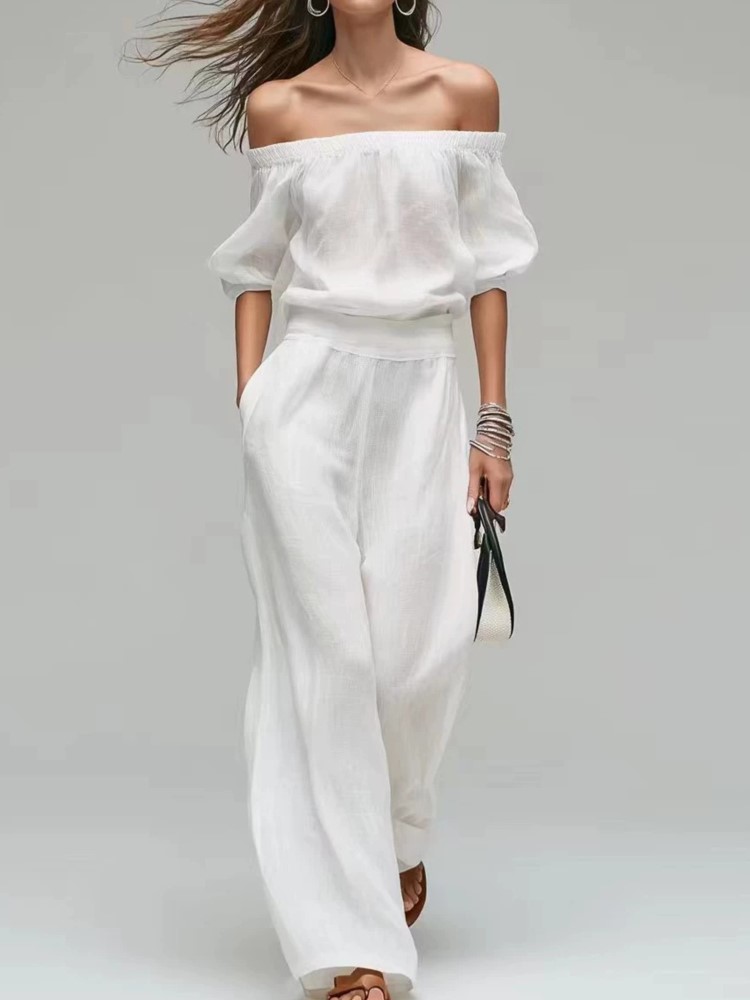 Wide Leg Palazzo Pants - Conjunto de Verão Novo: Top de