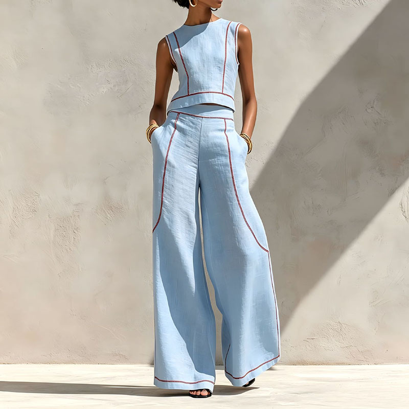 Conjunto Vintage de Duas Peças - Wide Leg Palazzo Pants avaliação e preço