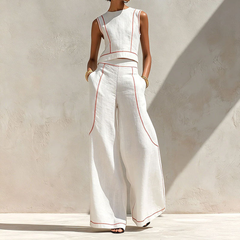Conjunto Vintage de Duas Peças - Wide Leg Palazzo Pants avaliação e preço