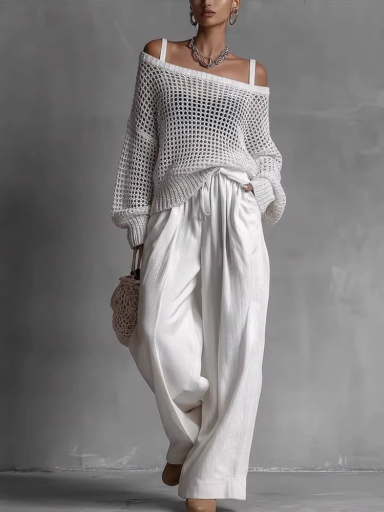 Conjunto de Calças Casuais de  - Wide Leg Palazzo Pants avaliação e preço