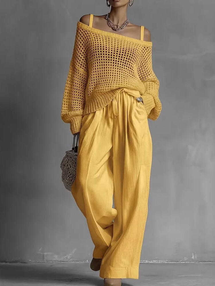 Conjunto de Calças Casuais de  - Wide Leg Palazzo Pants avaliação e preço