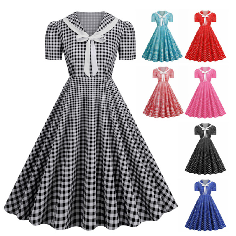Polka dot impresso vintage gra - Women'S Fashion Of The 50S avaliação e preço
