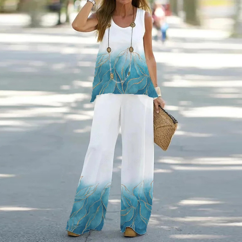 Casual Sem Mangas Imprimir Tan - Wide Leg Palazzo Pants avaliação e preço
