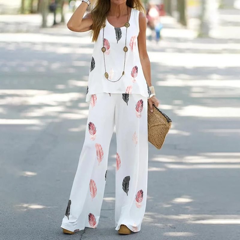Casual Sem Mangas Imprimir Tan - Wide Leg Palazzo Pants avaliação e preço
