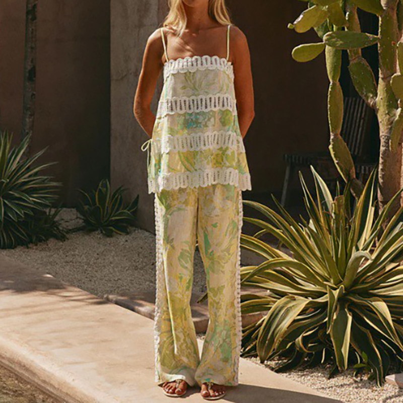 Conjuntos de Verão Casuais e S - Wide Leg Palazzo Pants avaliação e preço